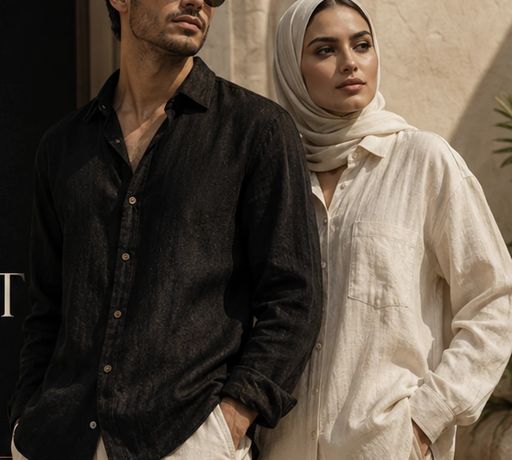Models wearing ARABI linen shirts